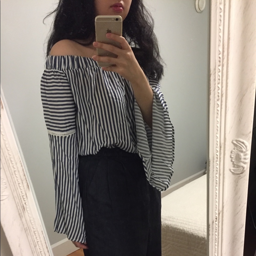 Off shoulder Marine Striped Top